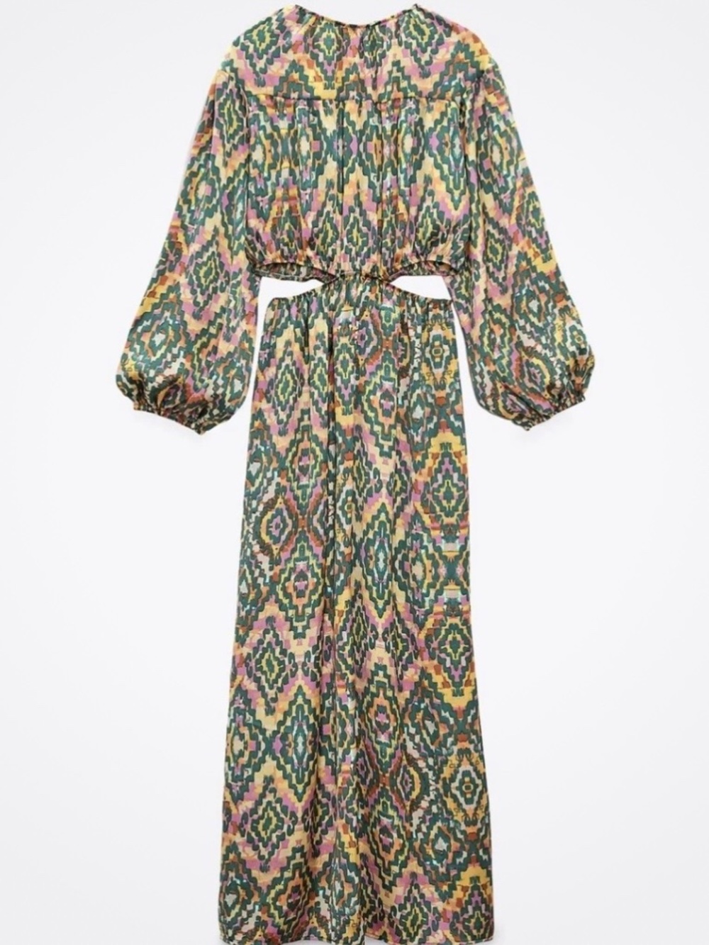 ZARA WOMAN MULTICOLORED CUT OUT PRINTED MIDI DRESS SIZE LARGE